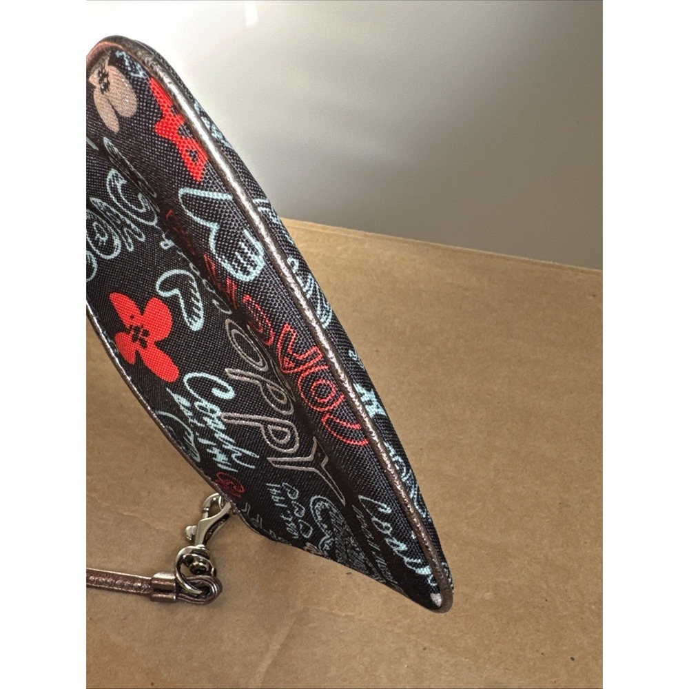 COACH Poppy Black Red Graffiti Bronze Metallic Leather Trim Wallet Wristlet EUC - Picture 14 of 16